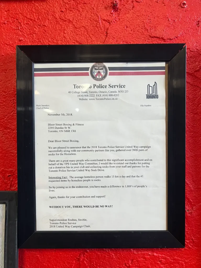 BSF Toronto Achievements 13 Bloor Street Fitness & Boxing recognition from Toronto Police Service and United Way