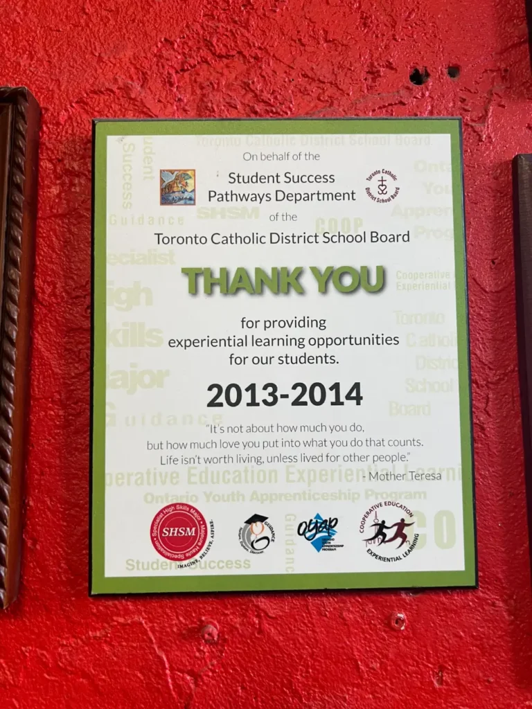 BSF Toronto Achievements 9 BSF Toronto recognition from Toronto Catholic District School Board Student Success Pathways Department 2013-2014