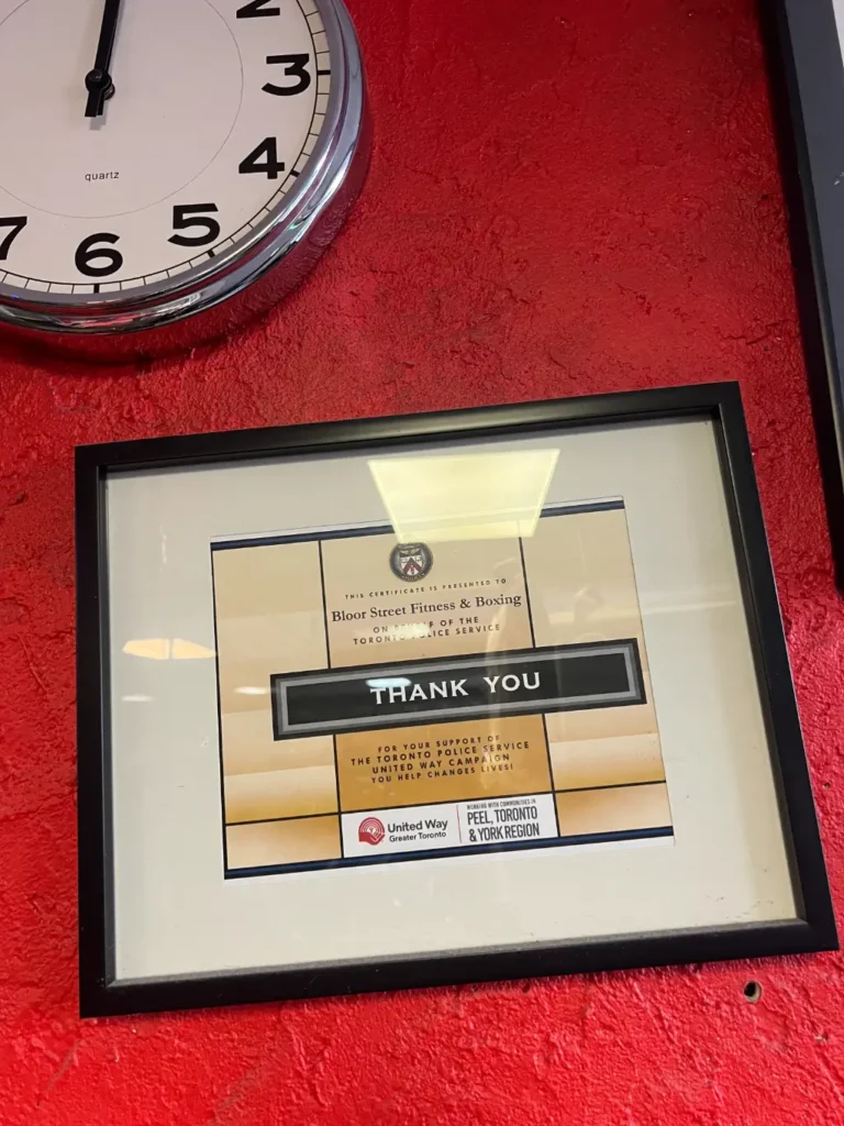 BSF Toronto Achievements 12 Toronto Police Service United Way campaign recognition letter to Bloor Street Boxing & Fitness 2018